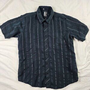 Billabong Mens Medium Striped Button Up Short Sleeve Black Shirt Casual